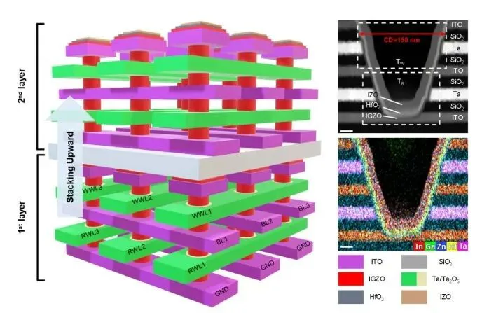 4F&sup2; 双门 2T0C 存储阵列的示意图和 SEM 表征